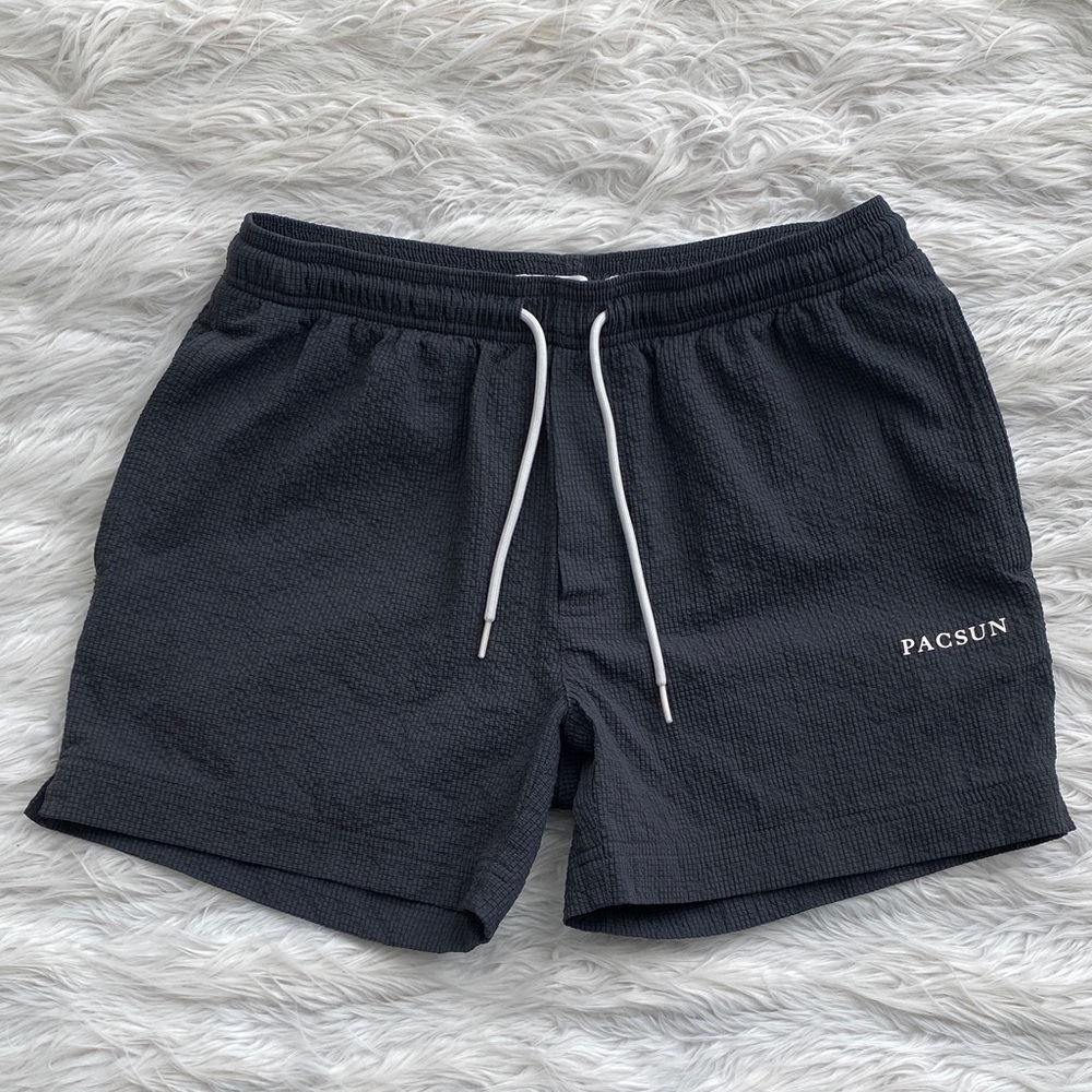 PacSun | Charcoal Gray Seersucker Swim Trunks